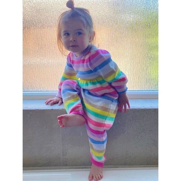 NEW GAP BabyGAP Infant 6-12 Months Overall Happy Stripe Sweater 1-piece - Picture 3 of 9